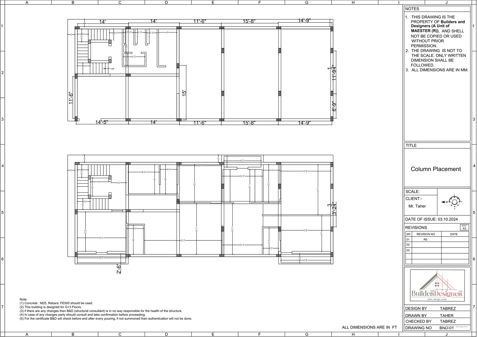 Mr. Taher, G+3 Residential Building, Razaq Sahab Palya.