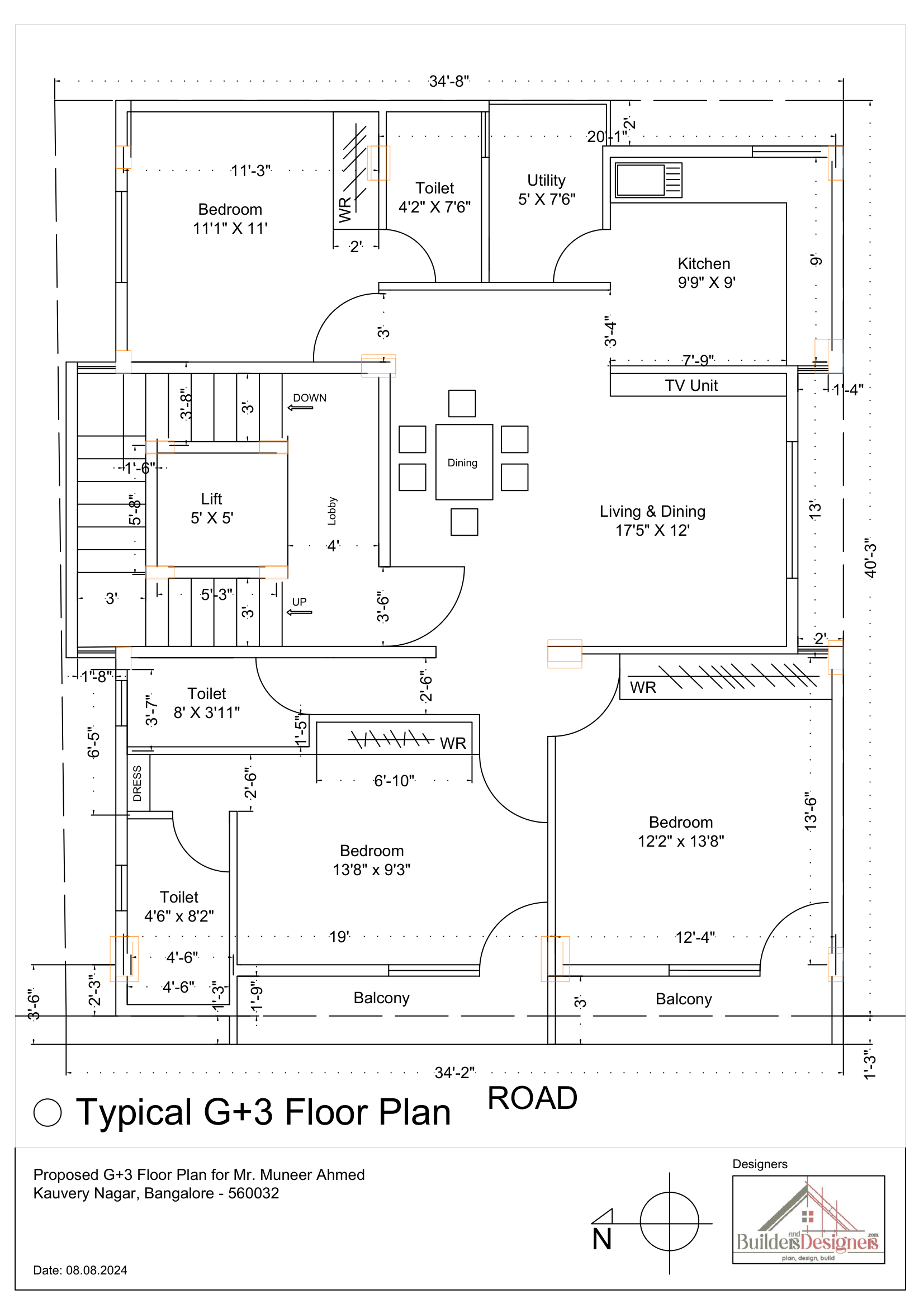 G+3 Residential Building Plan, Kaveri Nagar.