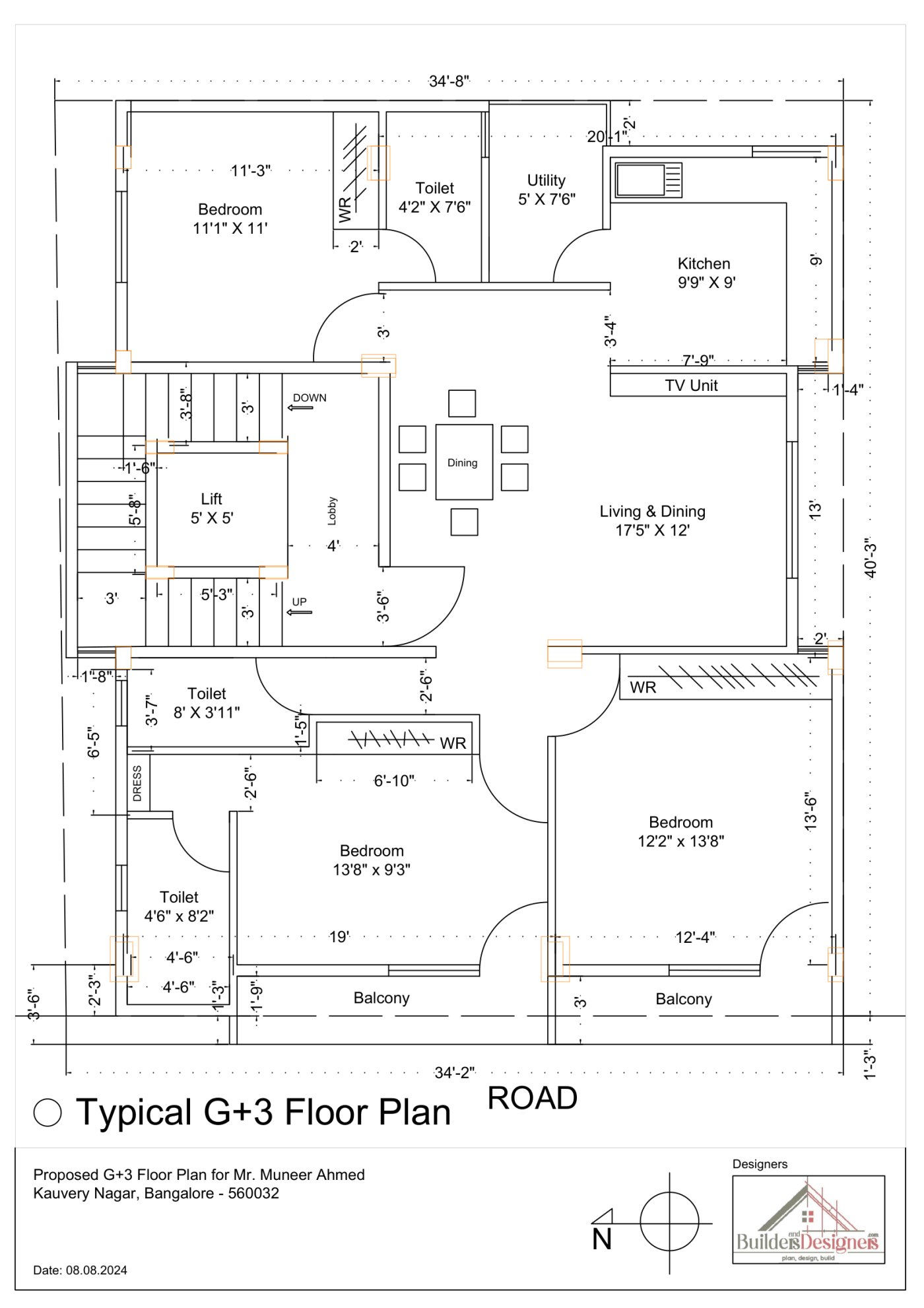 G+3 Residential Building Plan, Kaveri Nagar.